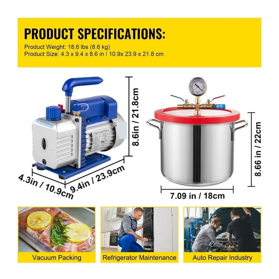 3CFM 4CFM Refrigerant Vacuum Pump W/ 1.5-5Gallon Vacuum Chamber Degassing For Household Air Conditioning, Auto Maintenance ,Powerful Performance