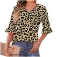 thumbnail image 6 of Oksale Leopard Print Shirts for Women 3/4 Ruffle Sleeve Cotton Office Blouses Casual V Neck Fashion Clothing Soft Comfortable Tops Khaki S, 6 of 7