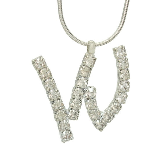 Initial "W" Crystal Rhinestone Pave Pendant Necklace Silver Tone Ladies Adult Female Women