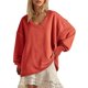 thumbnail image 2 of Blusas para mujer,Sudadera informal de manga larga con cuello en V para mujer, color liso, tejido de mezcla de algodón suave, cómoda para uso diario, grosor estándar, sopatenor, 2 of 9