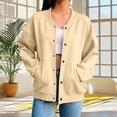 thumbnail image 2 of BXJX Womens Bomber Sweatshirts, Fall Long Sleeve Casual Stand Up Collar Outerwear with Pockets Khaki Size L, 2 of 8