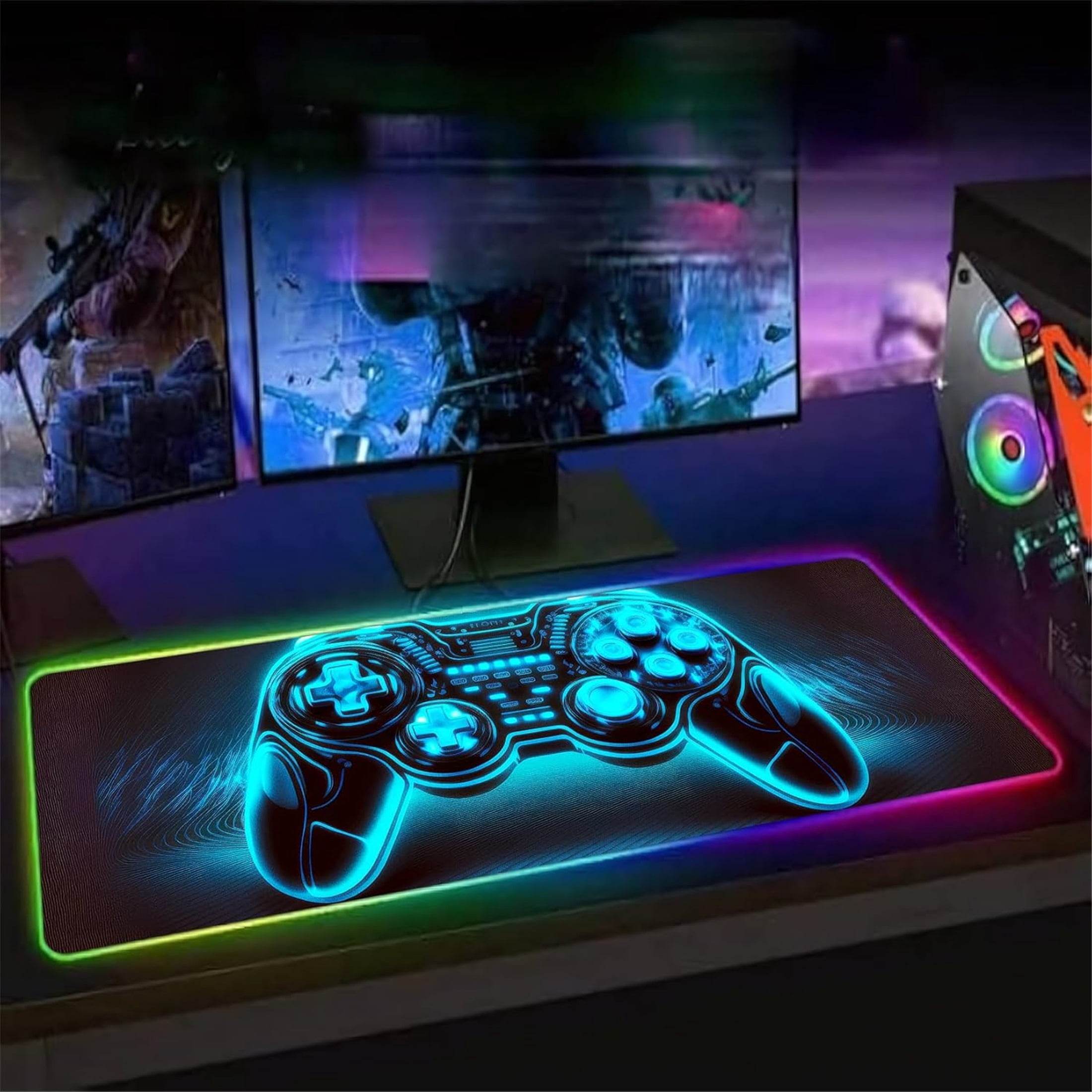 XL Led Gaming Mouse Pad with 14 Light Modes - Light Up Gamer Mouse Pad,31.5 x 11.8in Non-Slip Gamepad Style RGB Large Gamer Mousepad,Black Long Glowing Gaming Accessories for Desk,Waterproof