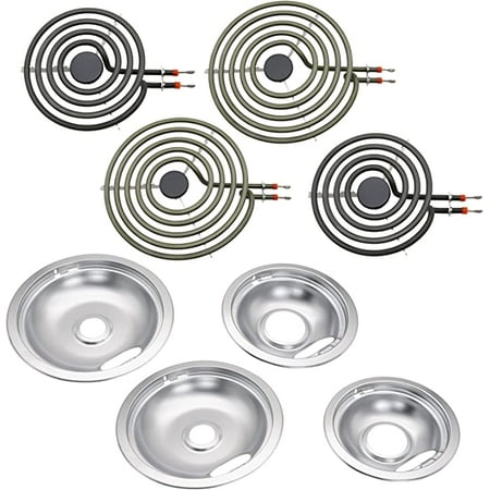 

W10278125 W10196405 W10196406 Chrome Drip Pan Set and MP22YA Electric Range Burner Element Unit Set Compatible with Whirlpool Range Oven