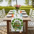 thumbnail image 4 of St Patrick's Day Table Runner, Lucky Shamrock Leaf Books Coffee Cups Wooden Washable Cotton Linen Table Runners 48 Inches Long, Dresser Scarf Runner for Nightstand/Coffee/End Tables 13''x48'', 4 of 9
