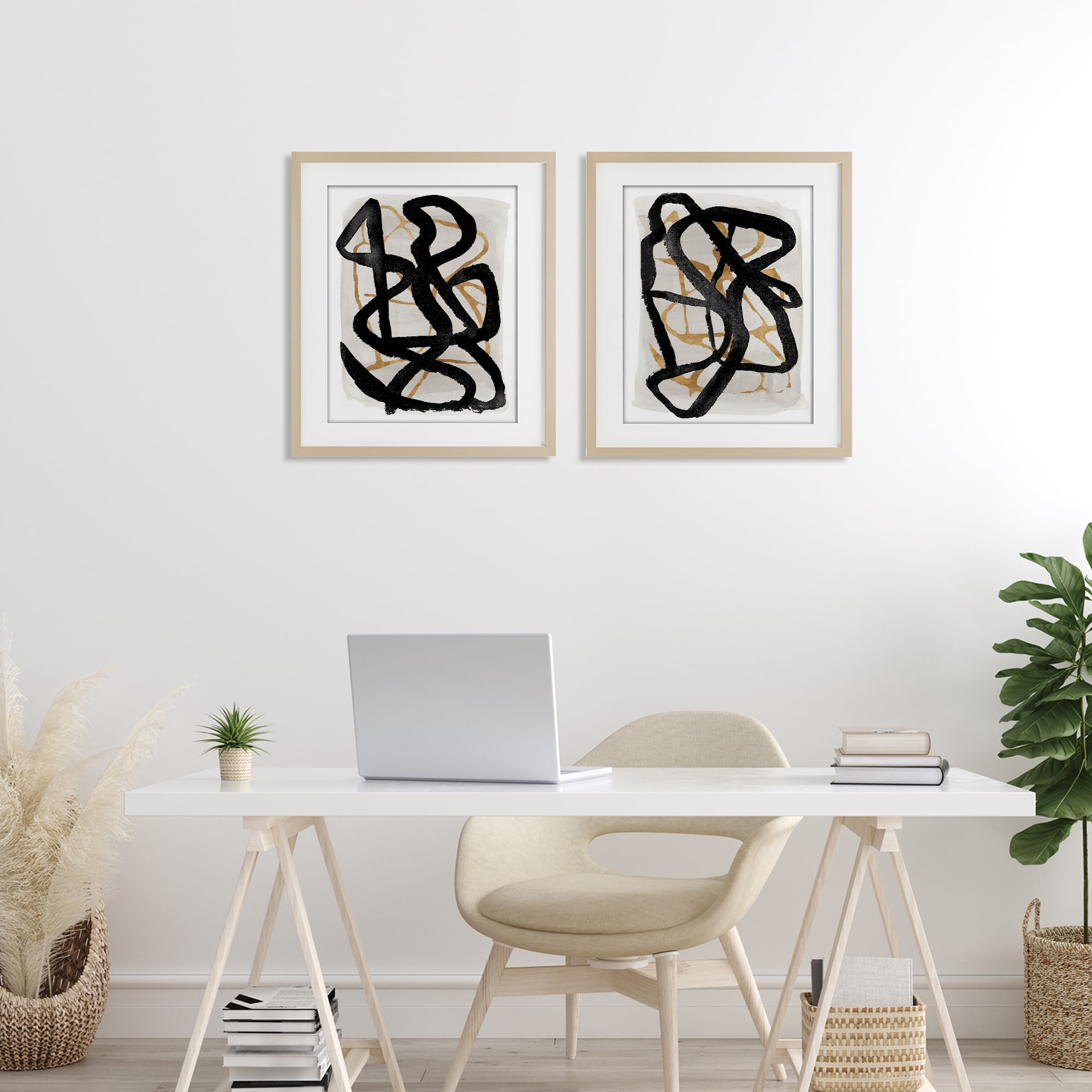 Stupell Industries Contemporary Hindsight Squiggles 2 Piece Birch Framed Print Under Glass Set, design by Lucille Price