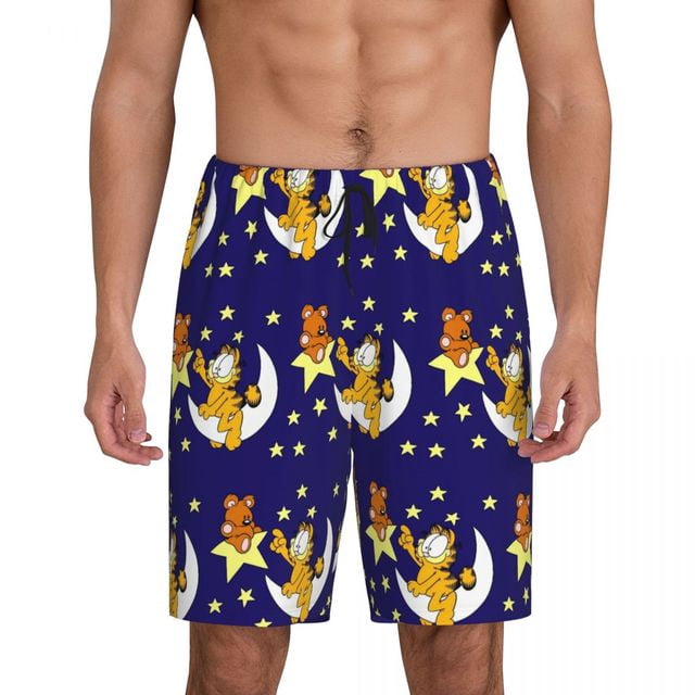 Custom Print Men Manga Garfields Cartoon Anime Cat Pattern Pajama Bottoms Sleepwear Pjs Sleep Shorts with Pockets