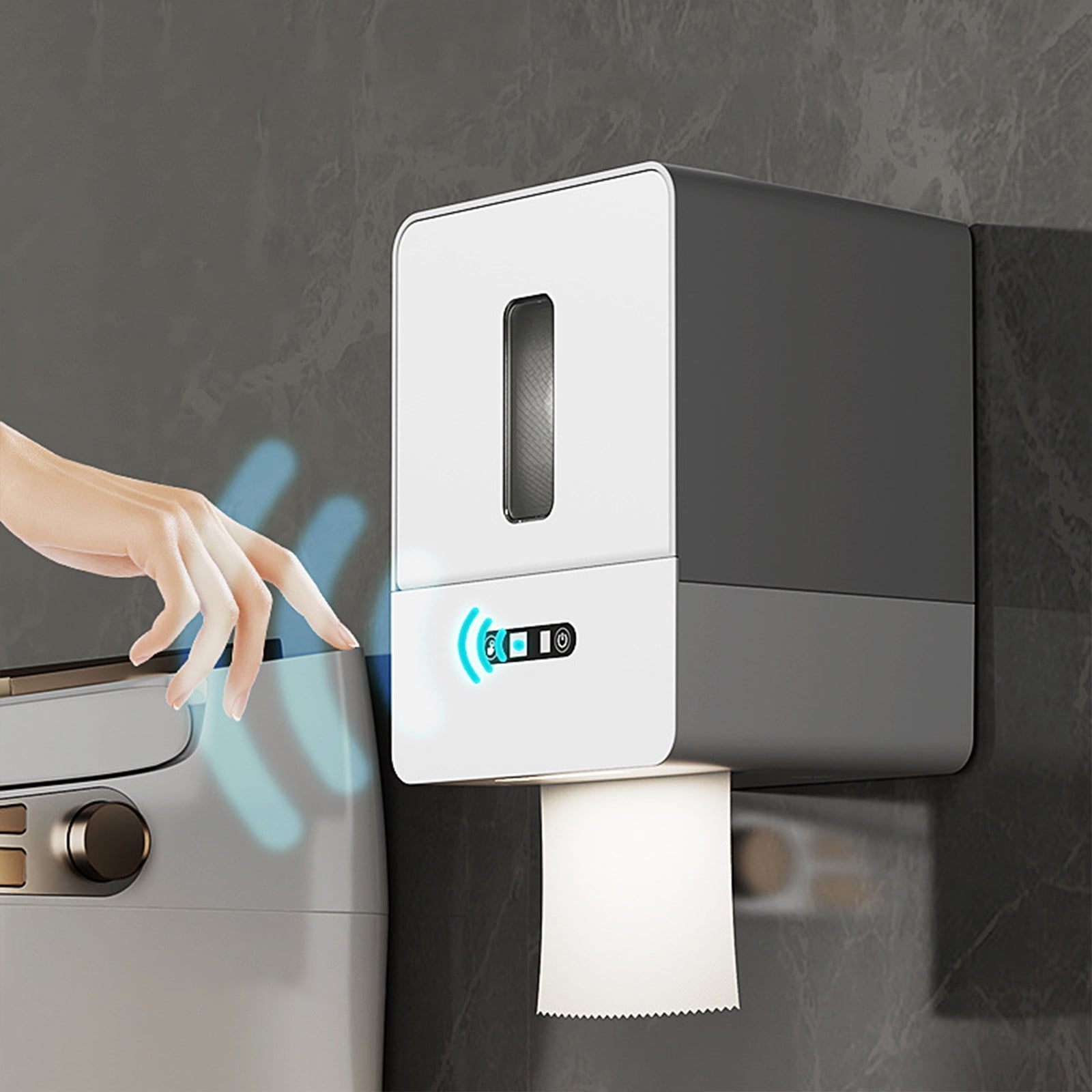 ZZkhGO Automatic Tissue Dispenser, Wall Mounted Paper Holder, Intelligent Sensor Toilet Roll Machine with LED Light