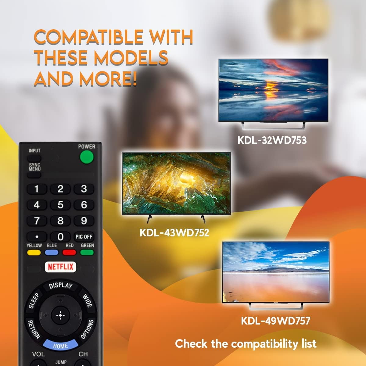Mando a distancia OEM Sony RMT-TX102D compatible con modelos Bravia TV  KDL32R500C, KDL-32R500C, KDL40R550C, KDL-40R550C, KDL40WD655, KDL-40WD655