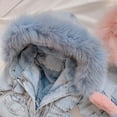 thumbnail image 3 of FAIWAD Girls Winter Hooded Fuzzy Collar Thick Denim Jacket Coat Toddler Warm Fleece Zip Pocket Vintage Outwear, 3 of 9