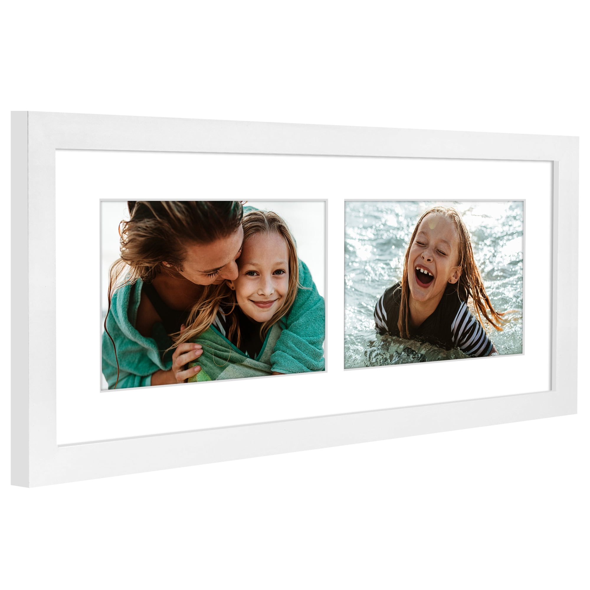 Americanflat 5x7 Double Picture Frame with Shatter-Resistant Glass Fits 2 use as One 7x16 Frame Signature - White
