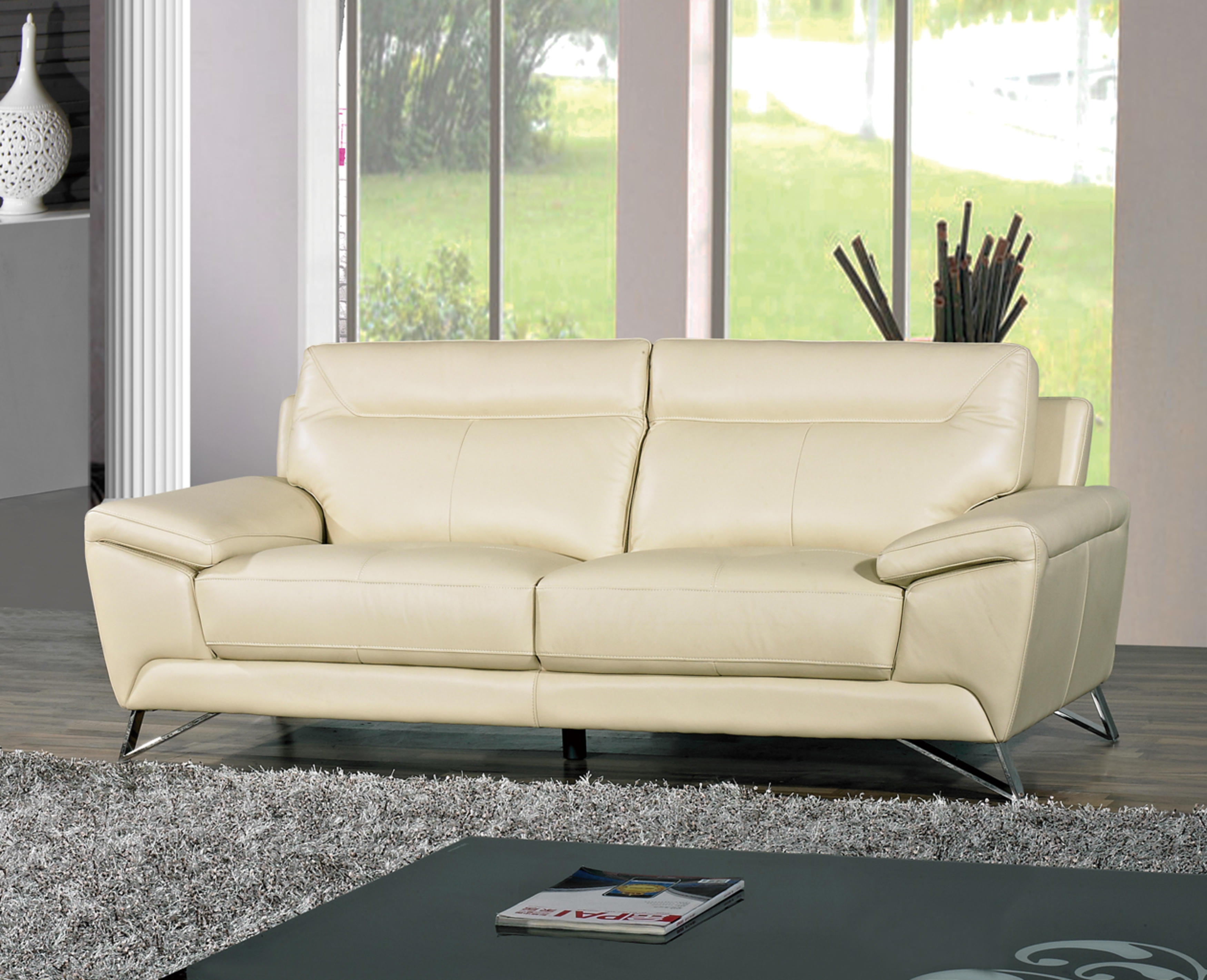 cream genuine leather sofa