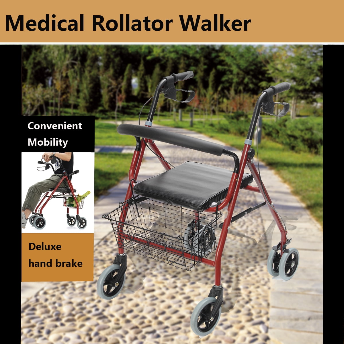 Drive Medical Rollator Walker Folding w/ 6''Wheel Basket Soft Seat