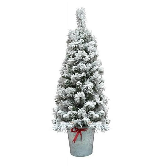 Jeco 4FT Flocked Pot Prelit Christmas Tree, Plastic, White