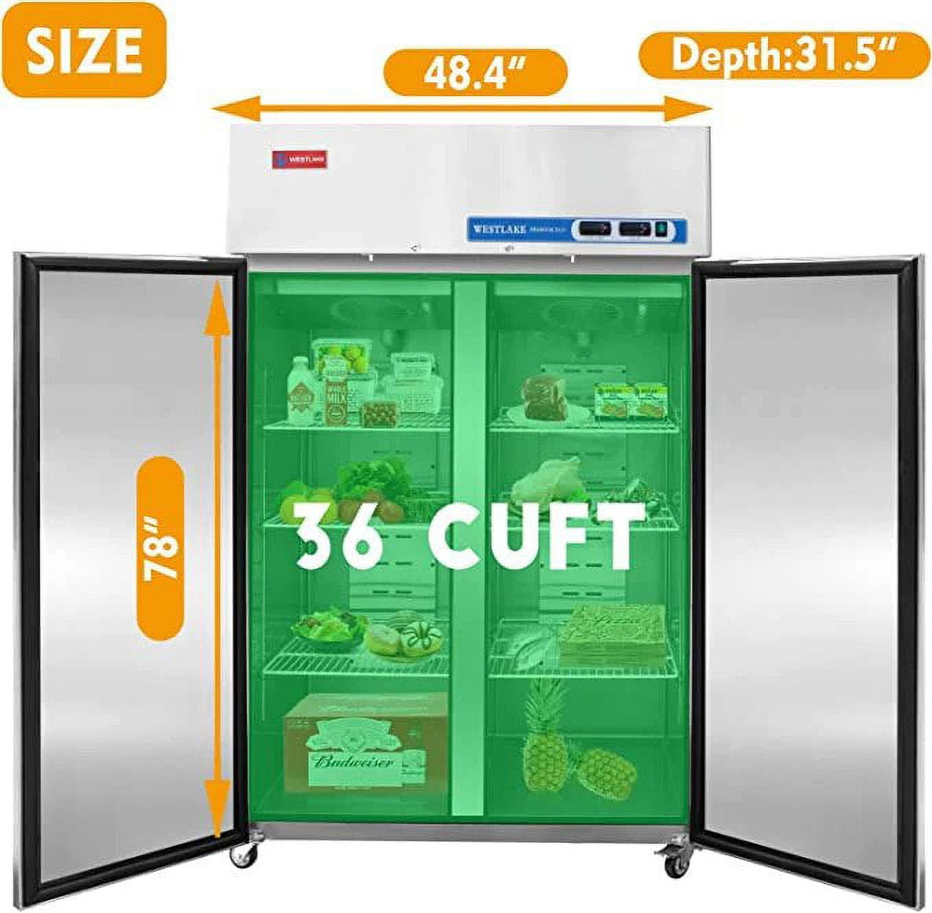 Westlake Commercial Reach-in Upright Freezer, 48" Double Solid Door Stainless Steel, 36 cu.ft ETL Certified Restaurant Freezer WK-48F