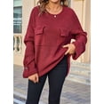 thumbnail image 4 of Womens Knit Tops 2025 Oversized Long Sleeve Crewneck Sweater Business Casual Blouses Basic Sweater Wine Red XL, 4 of 9