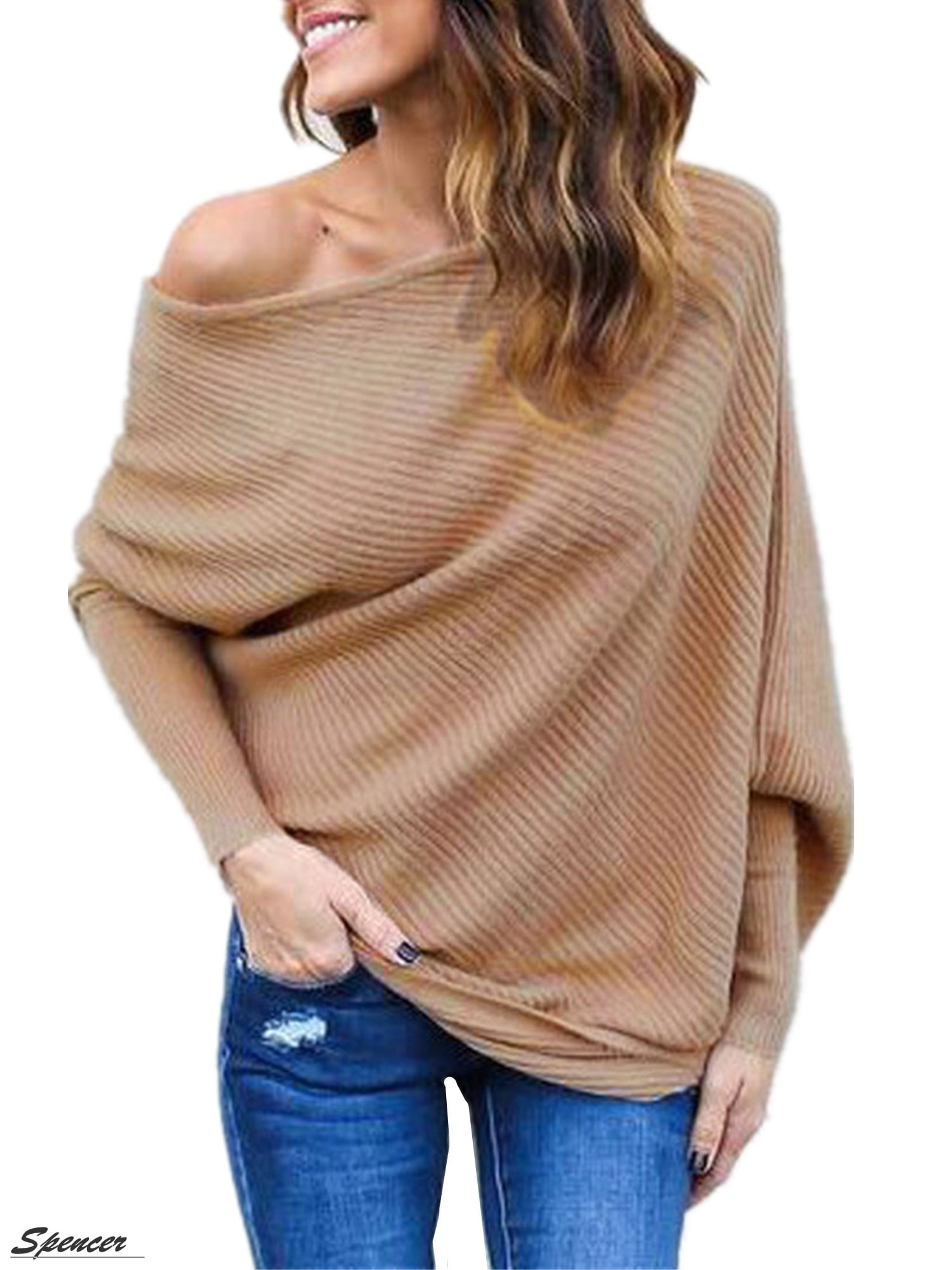 beige off shoulder jumper