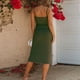 thumbnail image 3 of Vestido de punto acanalado verde militar elegante, sin mangas, espalda abierta, cuello redondo con detalle de botones y abertura para fiestas, clubes y bodas, talla L, 3 of 8
