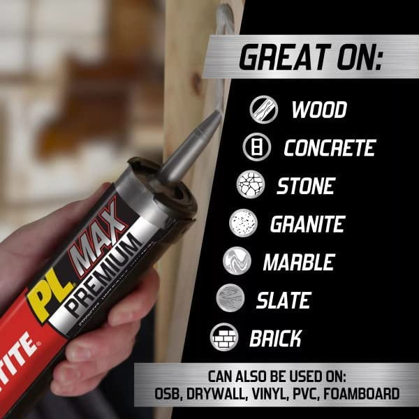 Loctite PL Premium Max Construction Adhesive, Versatile Construction Glue for Wood, Concrete, Stone & More - 9 fl oz Cartridge, Pack of 12