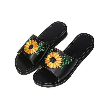 

VerPetridure Summer Sunflower Flip Flops for Women Flat Platform Wedge Sandals for Women Casual Breathable Open Toe Sandals