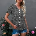 thumbnail image 5 of Women Short Sleeve Floral Shirts Summer Chiffon Blouse Top Polka Dot Print T Shirt Casual V Neck Ruffle Hem Tops, 5 of 8