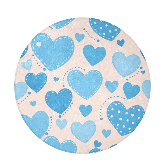 BZSMCE Blue Heart Round Fluffy Area Rug 32.2in Non-Slip Circular Shaggy Rug
