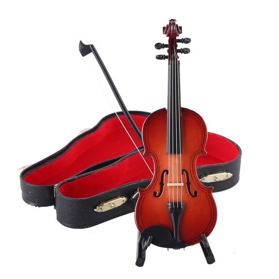 Youersen Mini Violin with Stand, Bow, and Case, Collectible Replica for Home Decoration, Gift, Wooden