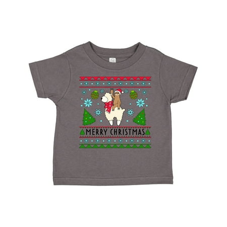

Inktastic Merry Christmas Sloth and Llama Ugly Sweater Style Gift Toddler Boy or Toddler Girl T-Shirt