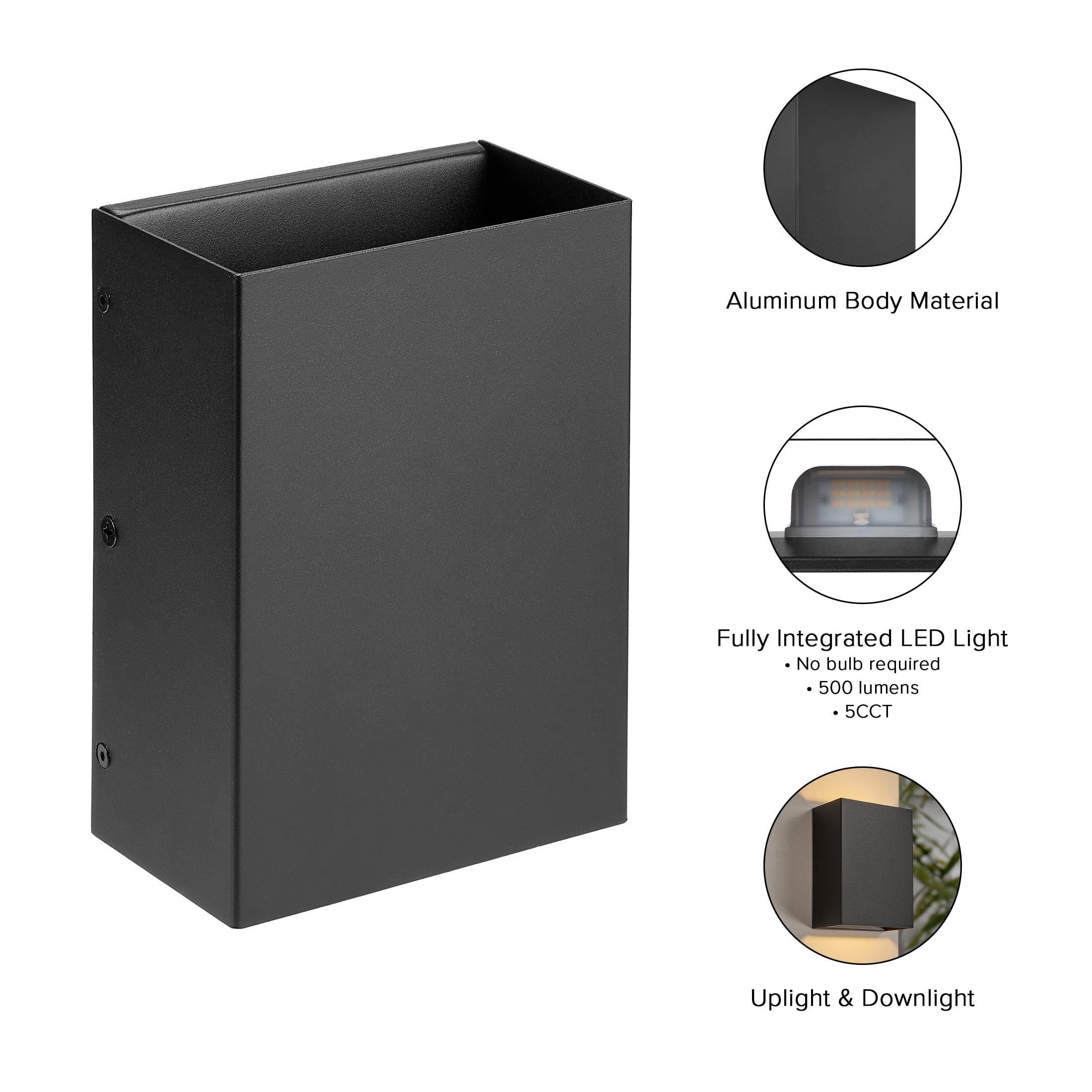 Maxxima LED Rectangular Outdoor Wall Wash, Up and Down Modern Sconce Porch Light, 12 Watts, 500 Lumens, 5 CCT 2700K-5000K