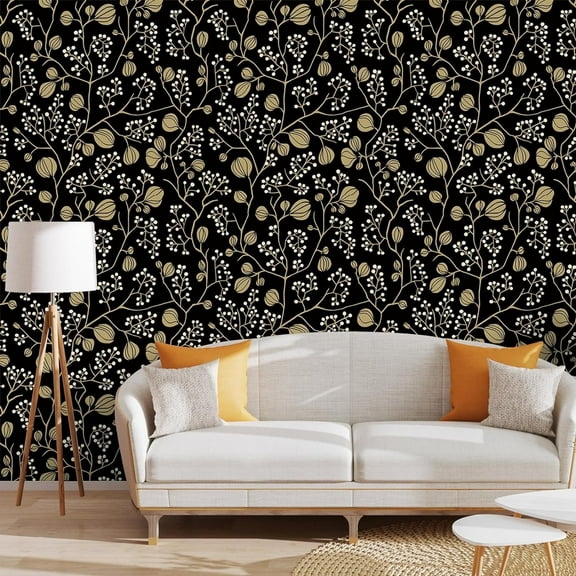 Abyssaly Black Peel and Stick Wallpaper 17.7" x 118" Self-Adhesive Floral Wallpaper Vintage Wallpaper Removable Wallpaper Covering for Home Decoration Bedroom Kitchen Closets