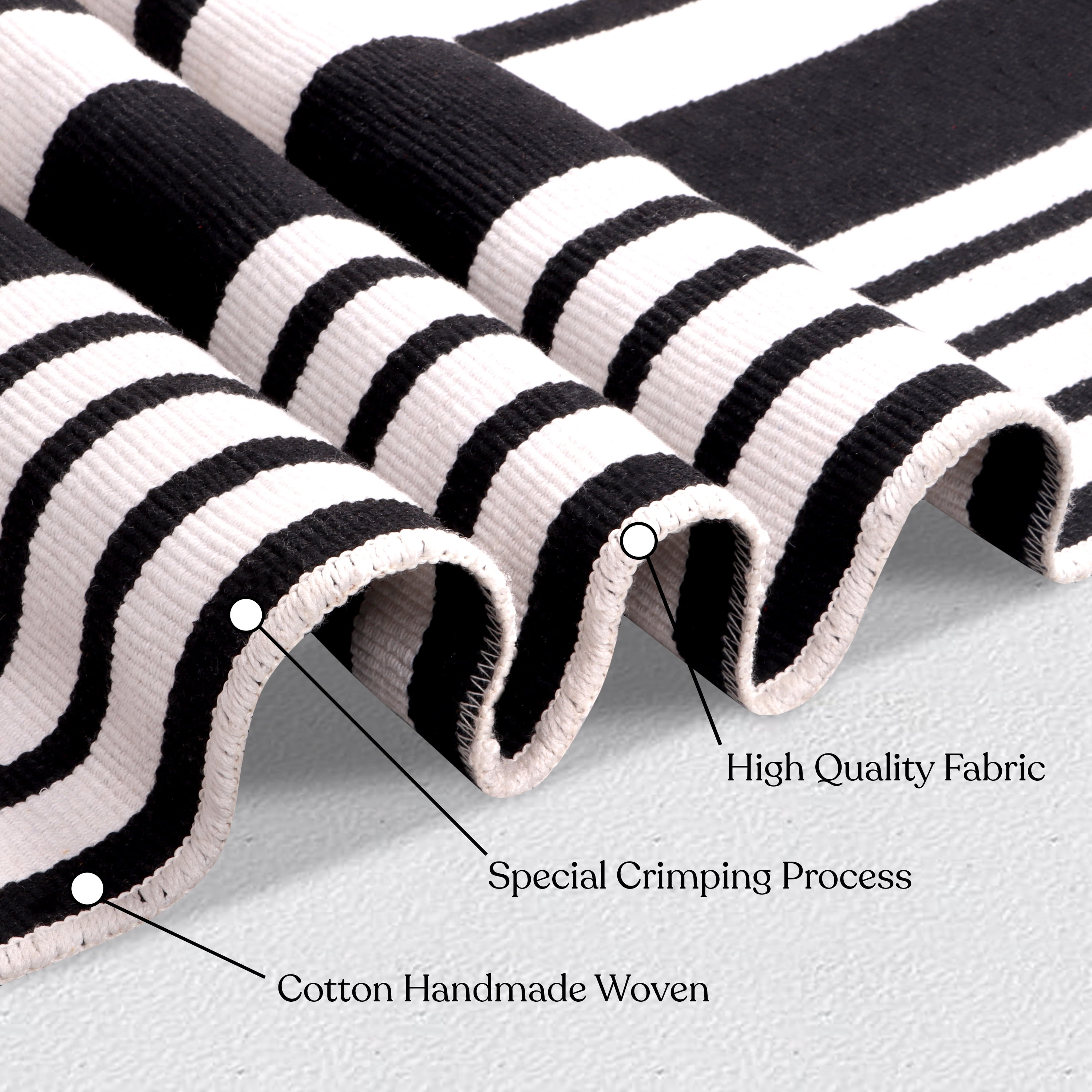 A1HC Coir Welcome Mat and Black & White Striped Cotton Rug Combo Set, 24"x36" & 24"x51", Hand-Woven Washable Entryway Décor