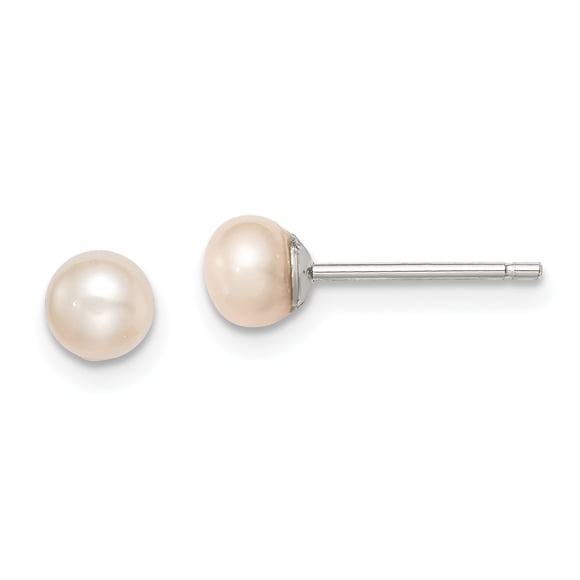 Sterling Silver 4-5mm Pink FW Cultured Button Pearl Stud Earrings QE12683