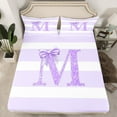 thumbnail image 2 of Feelyou Initial M Letter Queen Sheet Sets, Bow-tie Monogrammed Flat Sheet, Purple White Geometric Queen Fitted Sheet,Super Cozy Room Decor,4-Piece, 2 of 7
