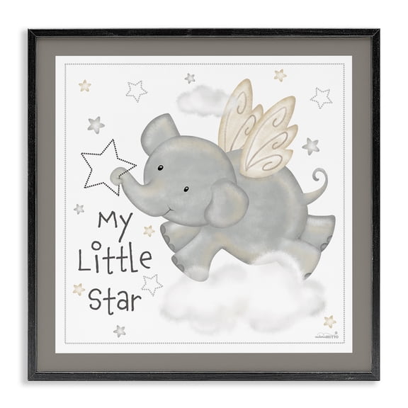 Stupell Industries Traditional My Little Star Elephant Black Framed Giclee Art, 12 x 12, by Victoria Hutto