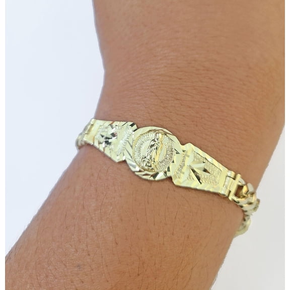 10k Gold Virgin Mary Miami Cuban Bracelet Size 8" Inches 7mm 10kt Mens Ladies