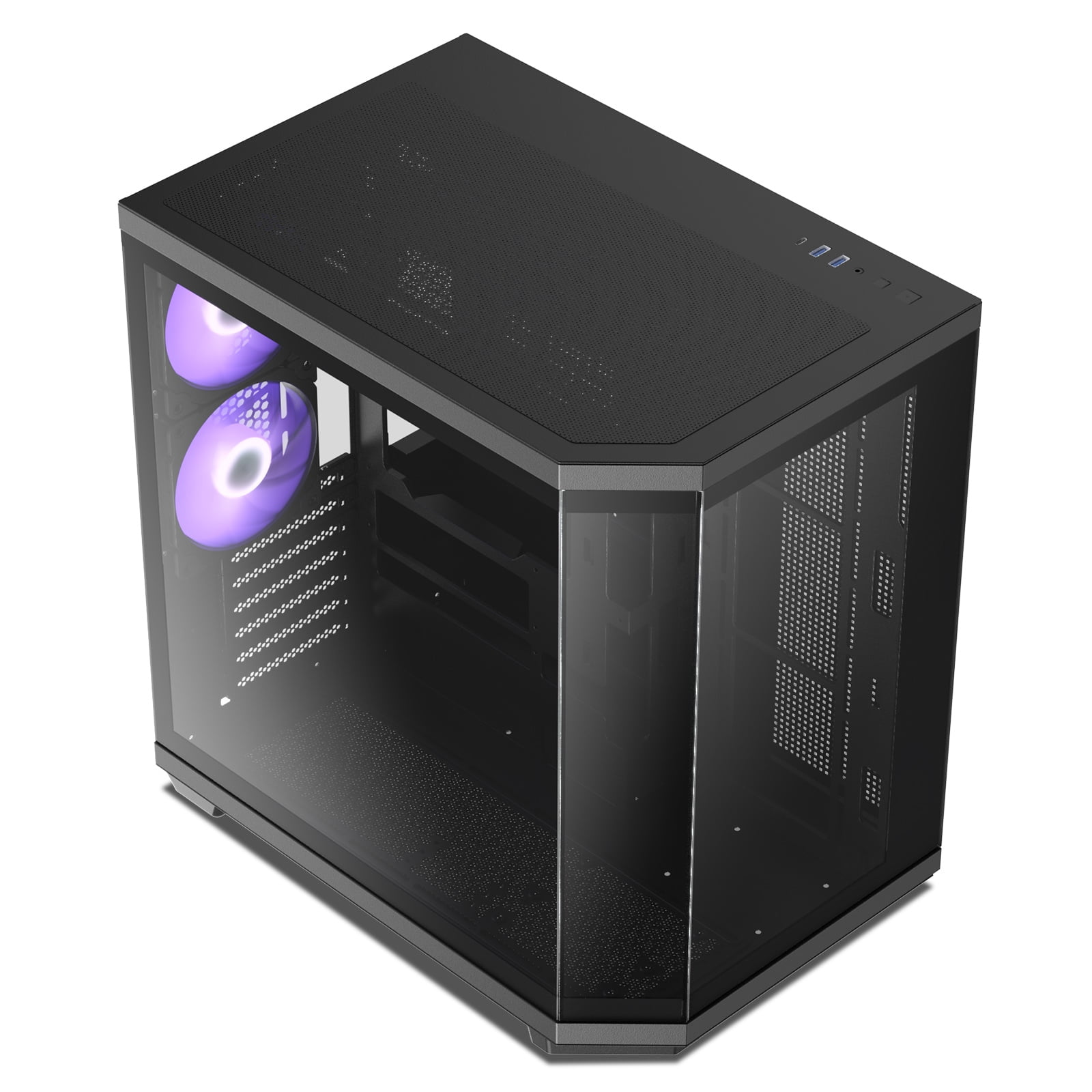 Vetroo CT3 ATX Mid-Tower Gaming Computer PC Case, Triple-Sided Tempered Glass Panoramic View, Supports 360mm Radiator & 11 Fans, Up to 410mm GPU, Type-C Ready, High-Airflow for 50 Series GPUs - Black