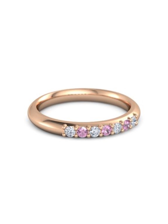 White White Cz & Pink Tourmaline Half Eternity Delicate Band Ring Silver Rose Gold Plated Ring Birthday Gift Gift For Her Thanksgiving Gift