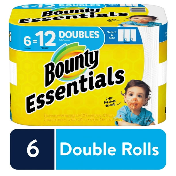 Bounty Essentials Select-A-Size Paper Towels, White, 6 Double Rolls