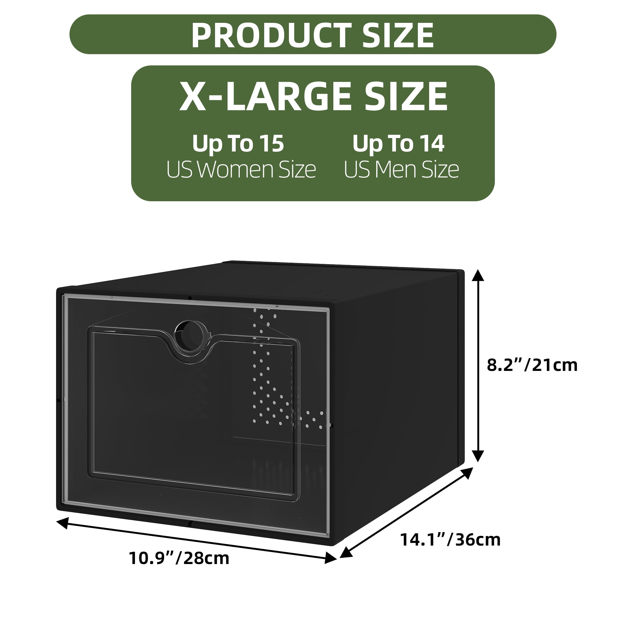 Uforic XL Shoe Storage Box, 24 pack Stackable Plastic Organizer Box for Shoes up to Size 15, Entryway and Hallway, Black