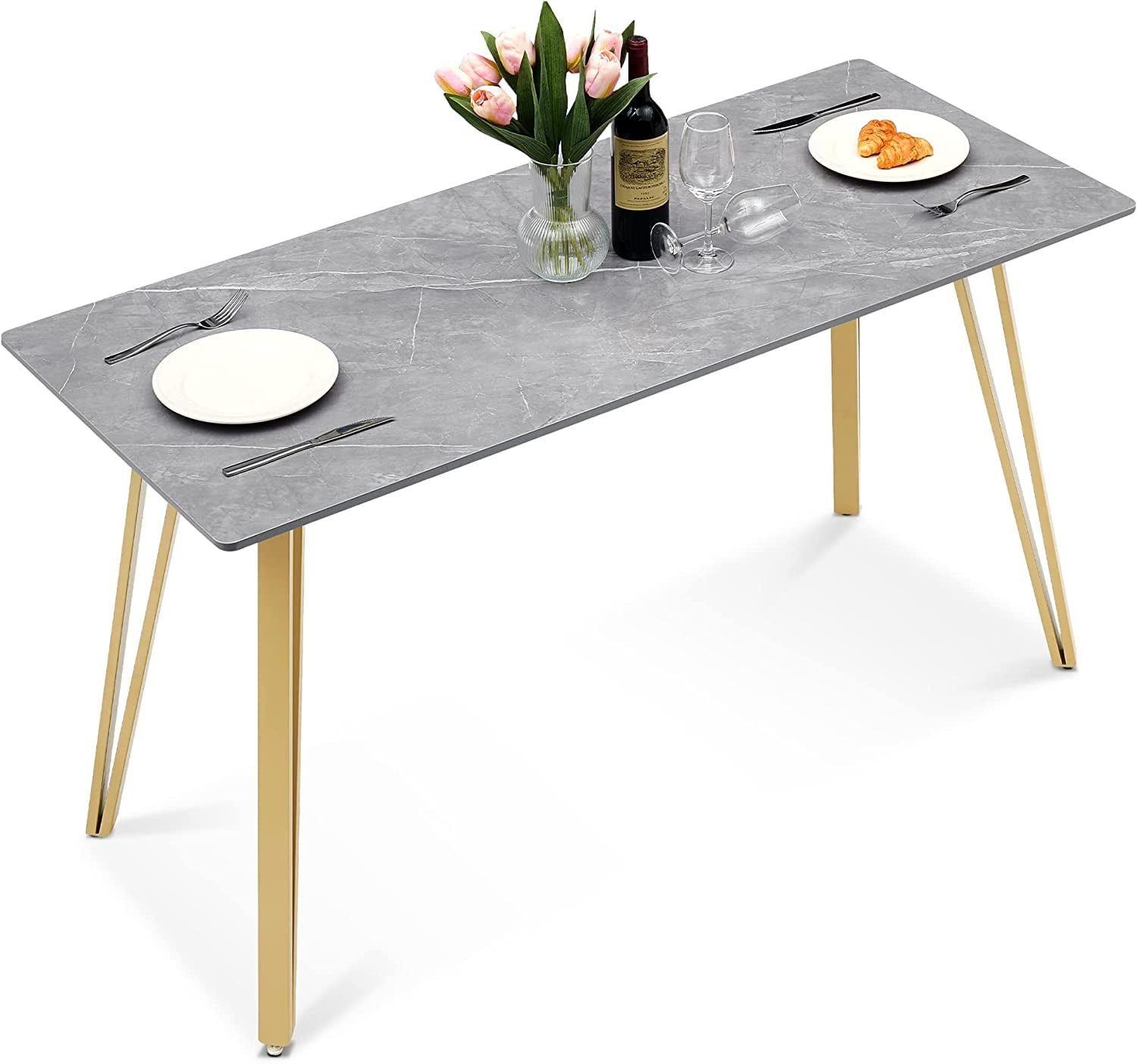 Ivinta Grey Marble Dining Table, Rectangle 55 inch Faux Marble Finish