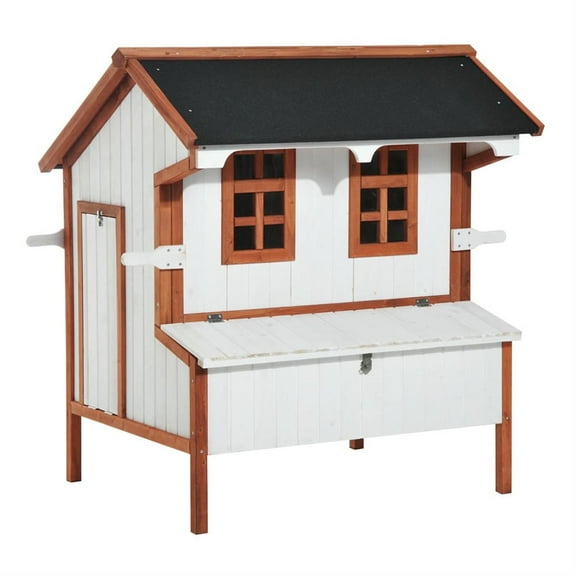 Demi Bonn 43" Wooden Chicken Coop with Nesting Box, Handles, Pull-out Tray, Outdoor Hen House for 2-4 Chickens, Large Rabbit Hutch, White