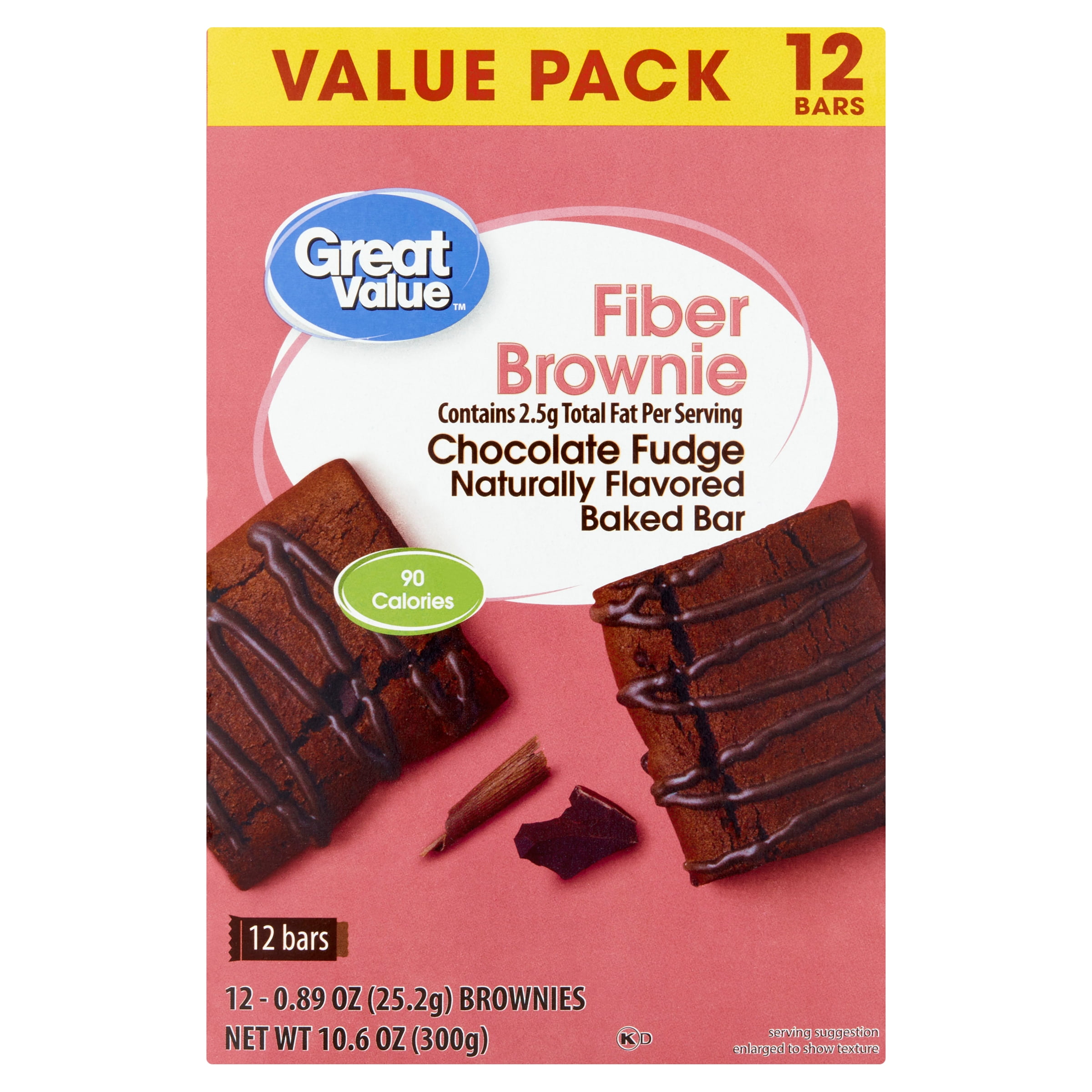Great Value Chocolate Fudge Fiber Brownie, Value Pack 10.69 oz, 12