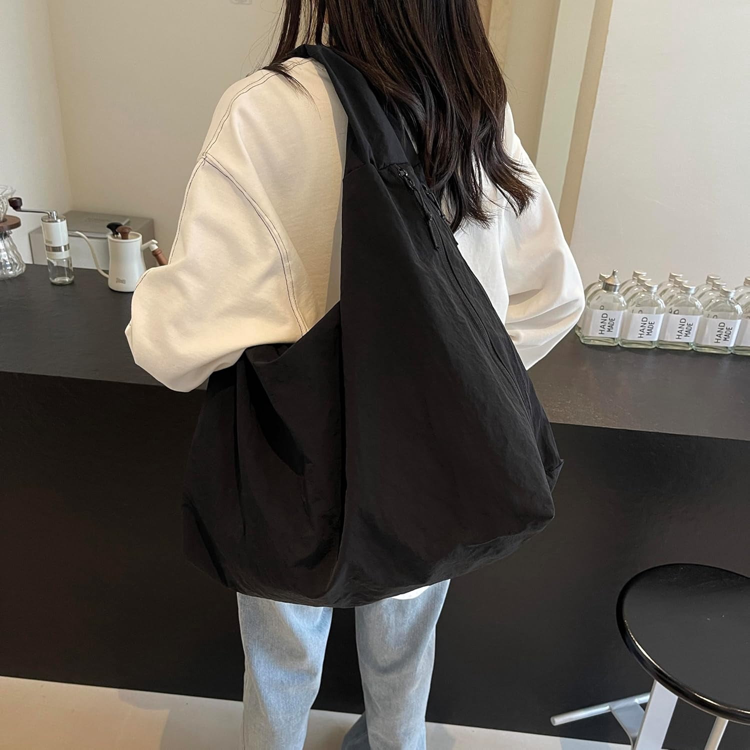 Women's Loose Hobo Multi Pockets Nylon Handbag Pure Colour Draped Hobo Bags Bags Large Shoulder Bag