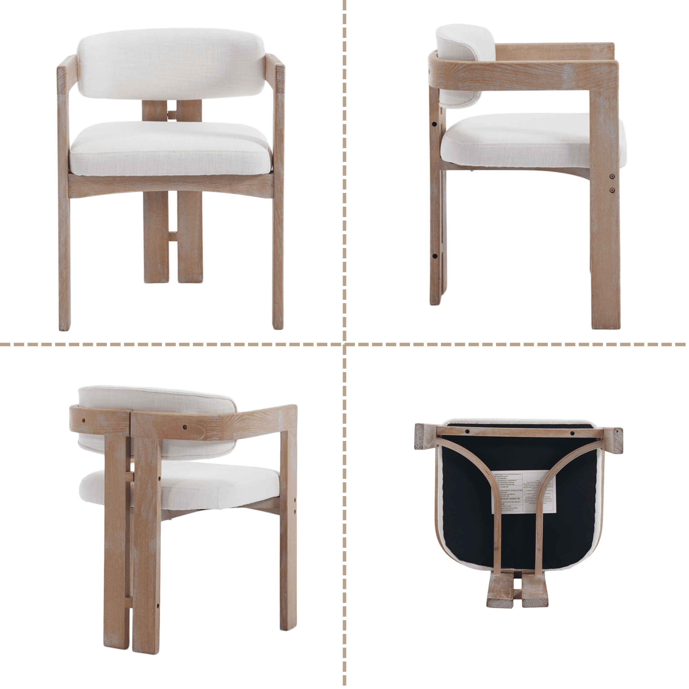 Guyou Linen Dining Chairs - Set of 6, 24" Wide Barrel Back Armchairs for Dining Room & Kitchen, Modern Curved Back Chairs with Black Wood Frame, Beige