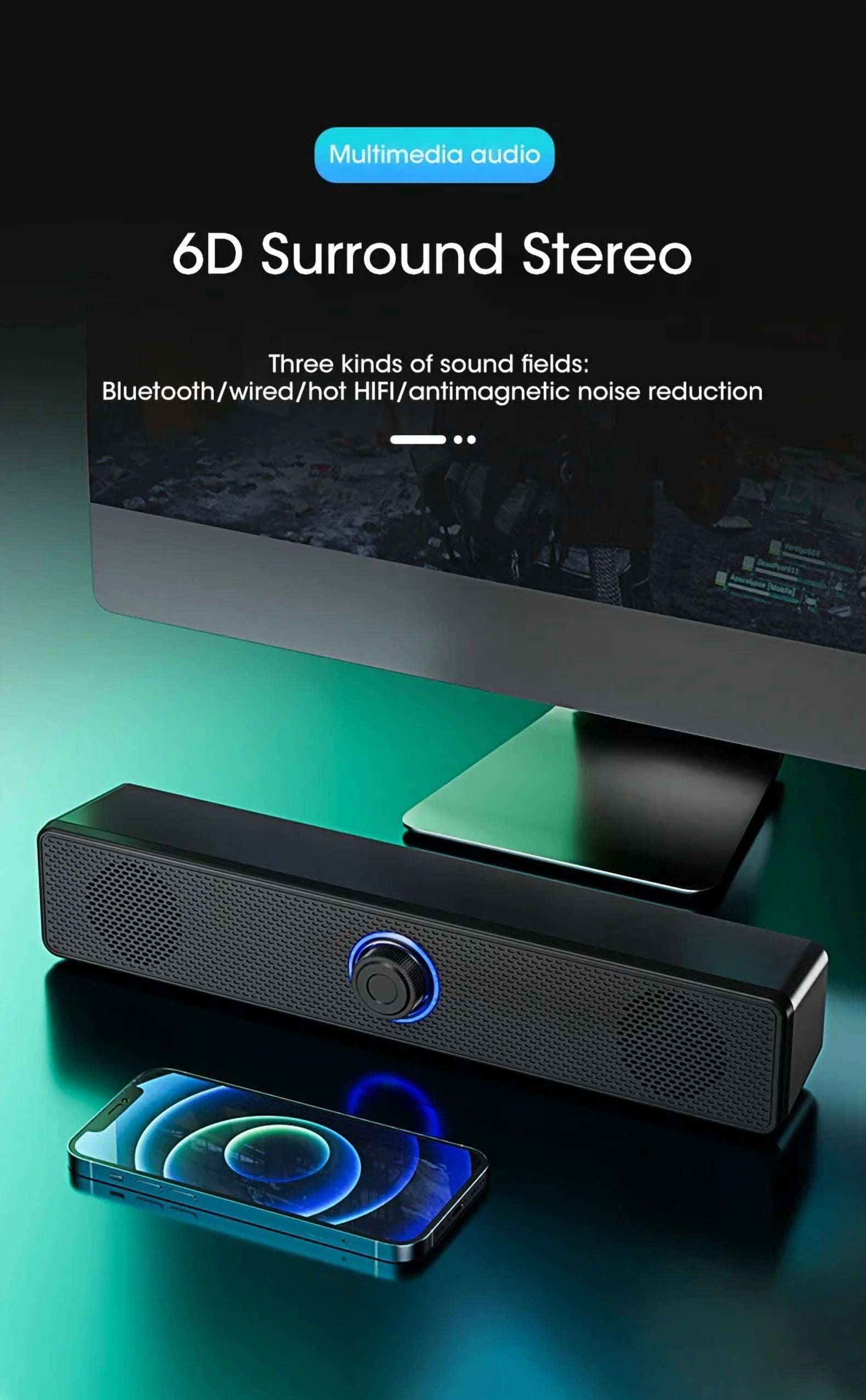 Computer Speakers PC Sound Box USB Powered Soundbar Wired and Wireless Bluetooth Speaker For Pc Gaming Surround Audio System(YX-1002)