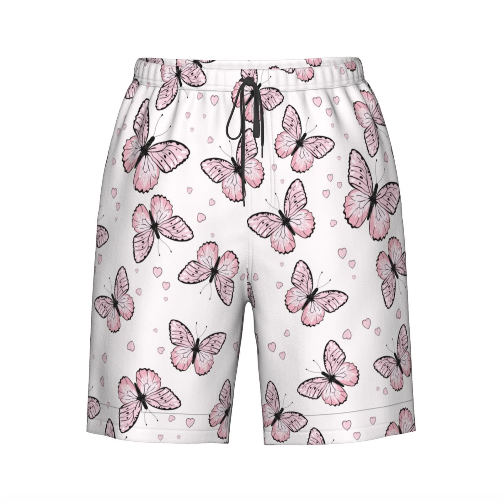 thumbnail image 6 of KLL Pink Butterflies (2) Men's Casual Summer Beach Shorts Hawaiian Shorts with Pockets-X-Large, 6 of 6