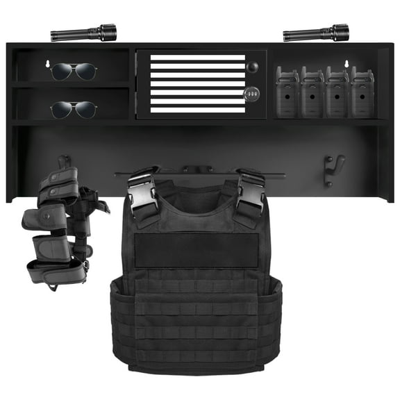 Heavy Duty Police Gear Rack Wall Mounted with Combination Lock & 3 Hooks, Tactical Duty Gear Organizer for Law Enforcement Equipment Storage