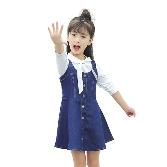 KIDSCOOL SPACE Little Girls Ripped Adjustable Jean Overall Denim Dress,10-11 Years