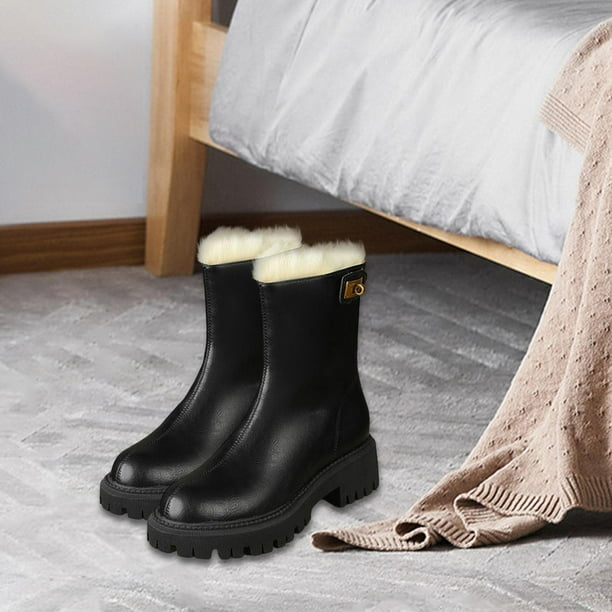 Botas de cuero de invierno para mujer a la moda, botines