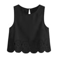 thumbnail image 5 of IWRICH Women's Scallop Trim Crop Tank Top Summer Keyhole Back Cropped Sleeveless Blouse Black XXL, 5 of 5