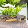 thumbnail image 4 of Gymax 8PCS Patio Conversation Acacia Wood Furniture Set PE Rattan Conversation Set w/ Grey Cushions, 4 of 10